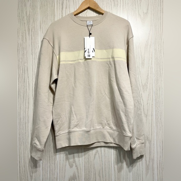 Zara Man Beige Sweatshirt with Contrast Stripe Size M NWT - Picture 4 of 5